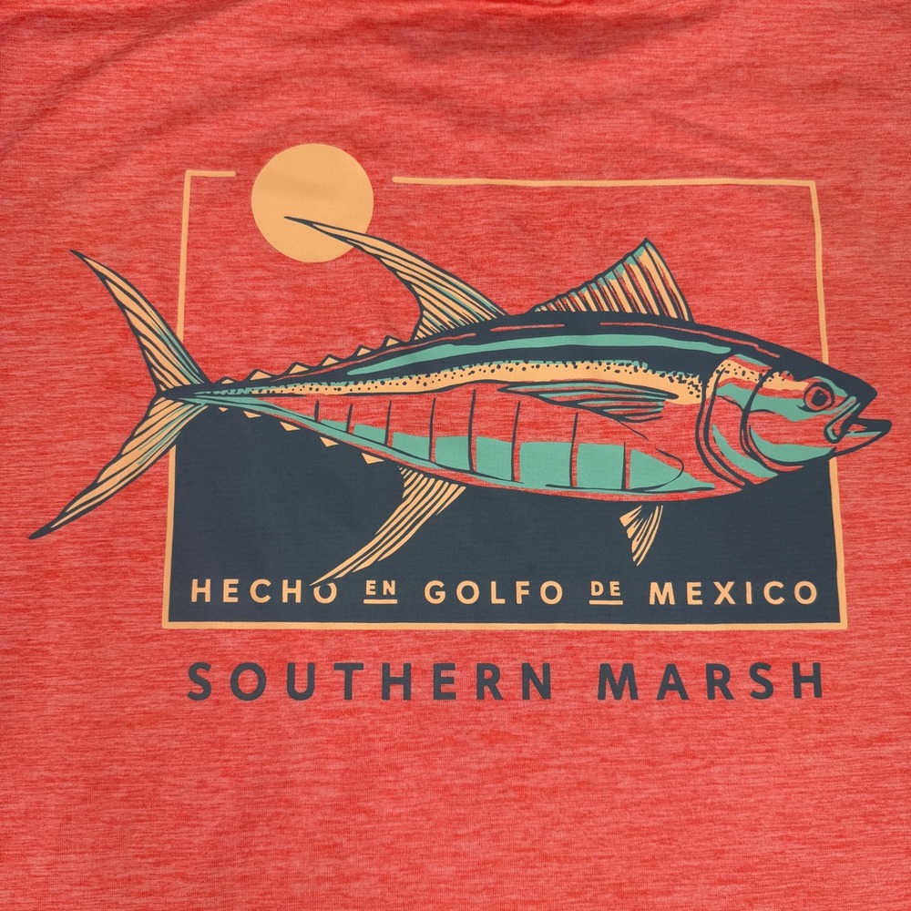 Southern Marsh Fieldtec Performance Shirt Mens Large Coral Tuna Fish Print UPF
